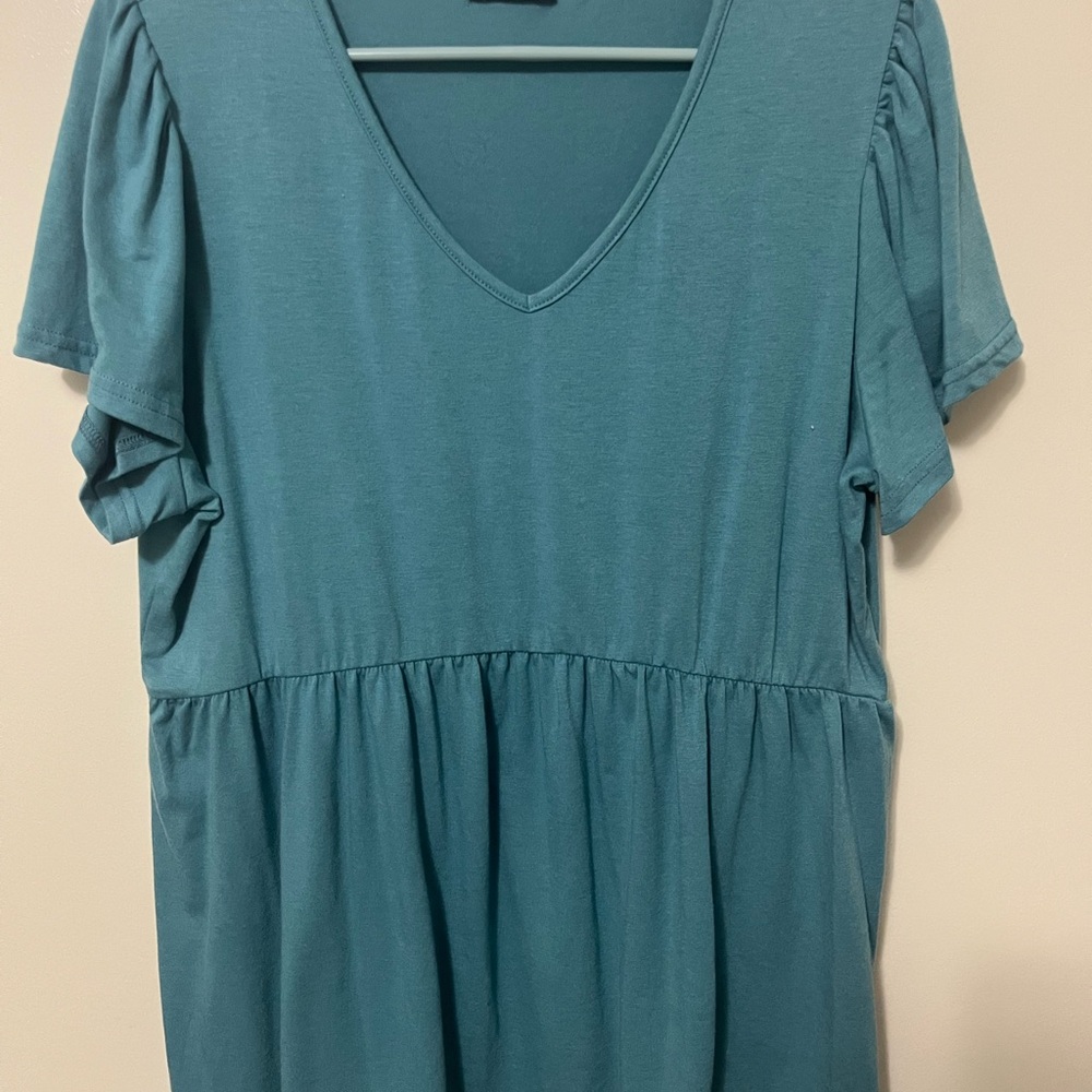 V-Neck Teal Women's Babydoll Top